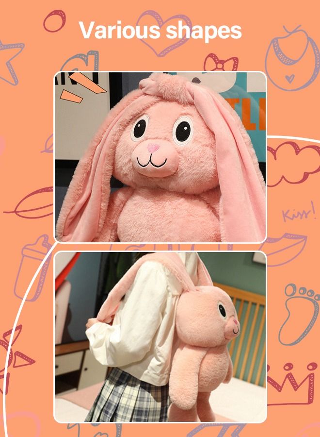 80CM Plush Bunny Pink Rabbits Toys Retractable Long Ears Legs Decompression Toy Throw Pillow for Home Bed Couch Sofa Car Chair