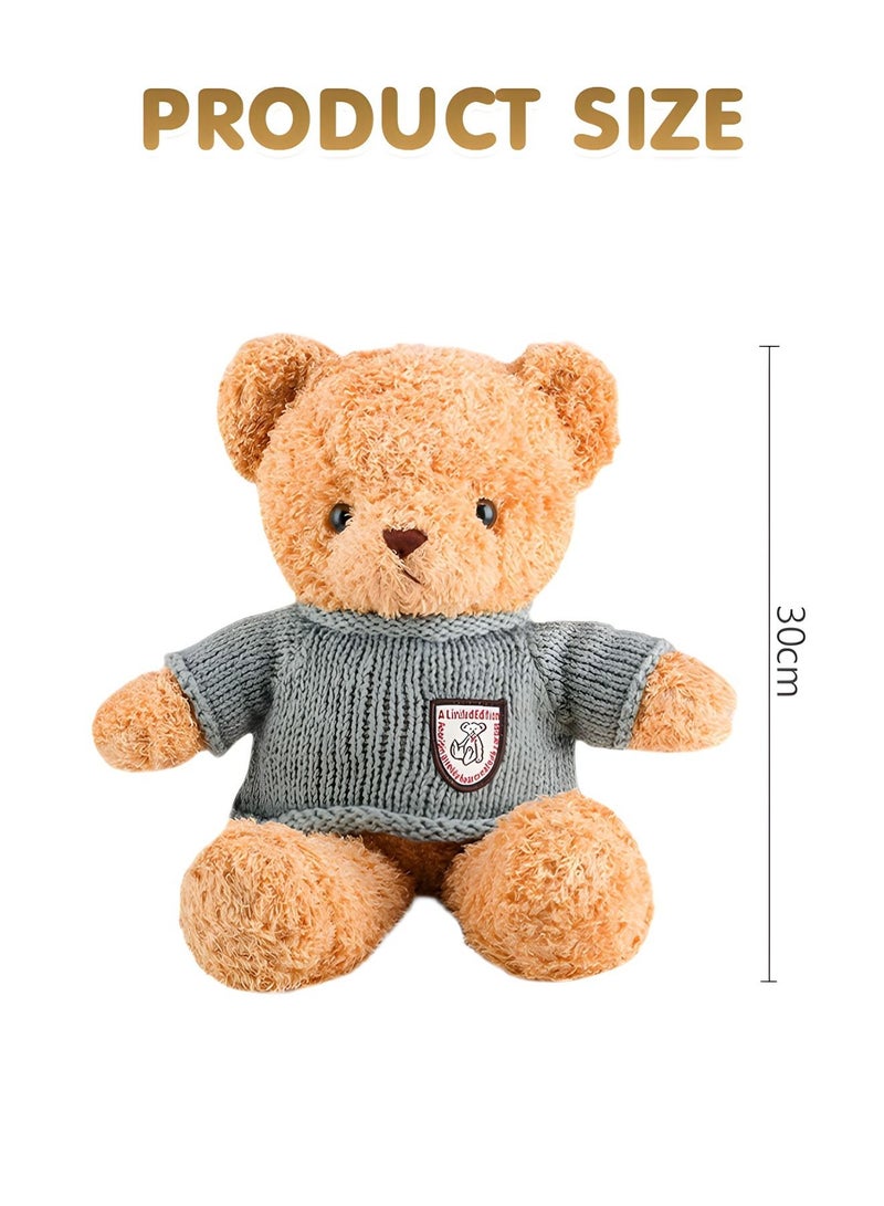 30CM Teddy Bear Stuffed Animal Plush Bear with Sweater, Lovely Plushies for Animal Themed Parties,Children's Companion Toy