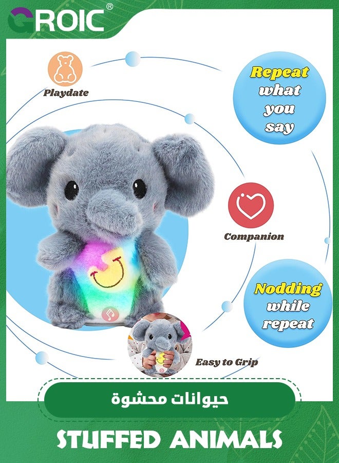 Talking Elephant Repeats What You Say Light up Nodding Electric Speaking Interactive Animated Toy with USB Charger Gift for Toddlers,Elephant Stuffed Animal Toy