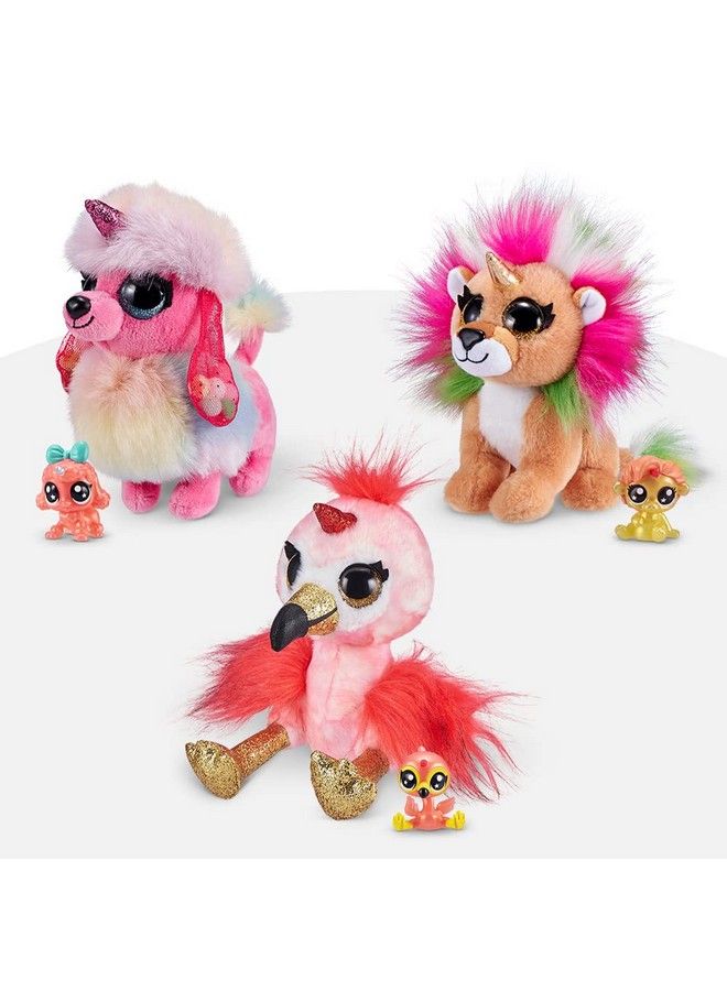 Coco Surprise Fantasy Series 1 (3 Pack) Version 2 By Zuru Animal Plush Toys With Baby Collectible Surprise In Cone Animal Toy For Girls And Kids (Flamingo Poodle Lion)Multicolor