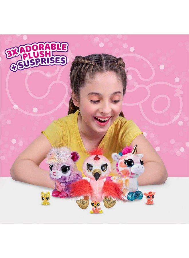 Coco Surprise Fantasy Series 1 (3 Pack) Version 2 By Zuru Animal Plush Toys With Baby Collectible Surprise In Cone Animal Toy For Girls And Kids (Flamingo Poodle Lion)Multicolor