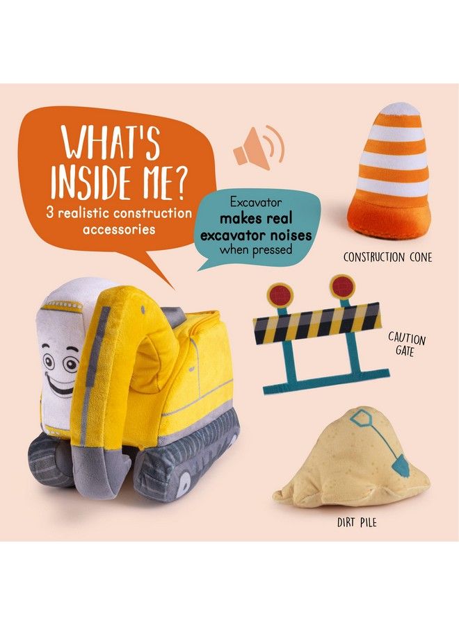 Talking Excavator Plush Toy Set ; Includes 3 Construction Items ; Plush Construction Stuffed Toy ; Excavator Toy Truck ; Plush Stuffed Construction Truck