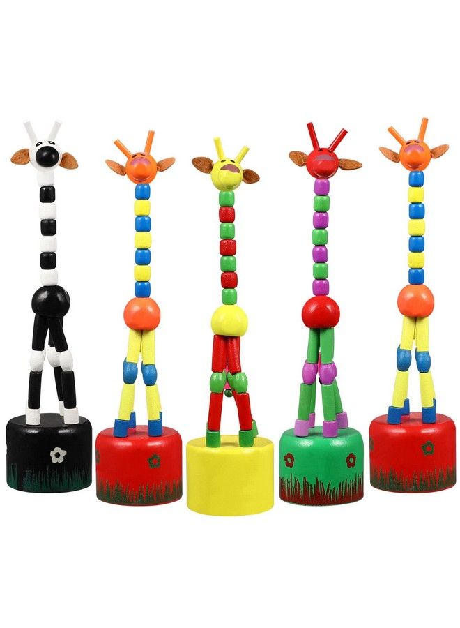 5Pcs Giraffe Finger Puppets Wooden Giraffe Toys Colorful Cartoon Giraffe Thumb Push Puppets Standing Swing Animals Toys For Kids Toddlers Party Favors Random Style