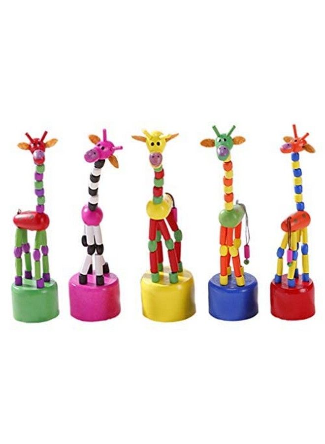 5Pcs Wooden Giraffe Figurine Toy Dancing Rocking Giraffe Finger Puppets Push Up Toys For Boys Kids Girls (Random Style)