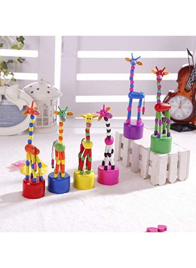 5Pcs Wooden Giraffe Figurine Toy Dancing Rocking Giraffe Finger Puppets Push Up Toys For Boys Kids Girls (Random Style)