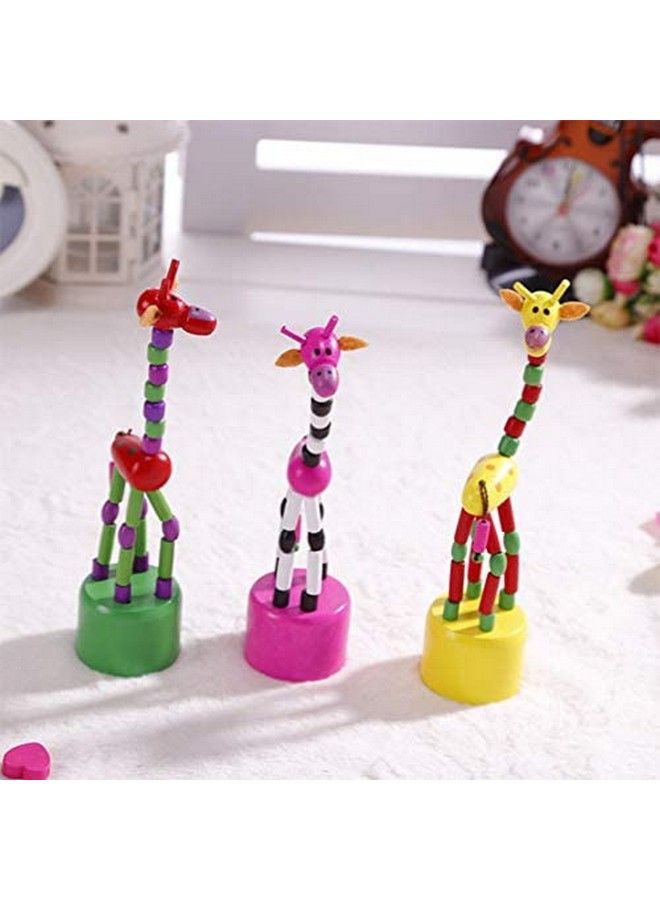 5Pcs Wooden Giraffe Figurine Toy Dancing Rocking Giraffe Finger Puppets Push Up Toys For Boys Kids Girls (Random Style)