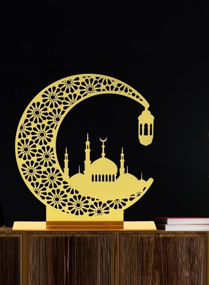 Elegant Acrylic Ramadan Decorations for Home Lightweight Islamic Craft Ornaments, Perfect Crescent Ornaments for Ramadan Parties, Radiant in Gold.