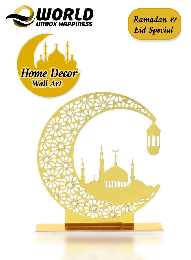 Elegant Acrylic Ramadan Decorations for Home Lightweight Islamic Craft Ornaments, Perfect Crescent Ornaments for Ramadan Parties, Radiant in Gold.