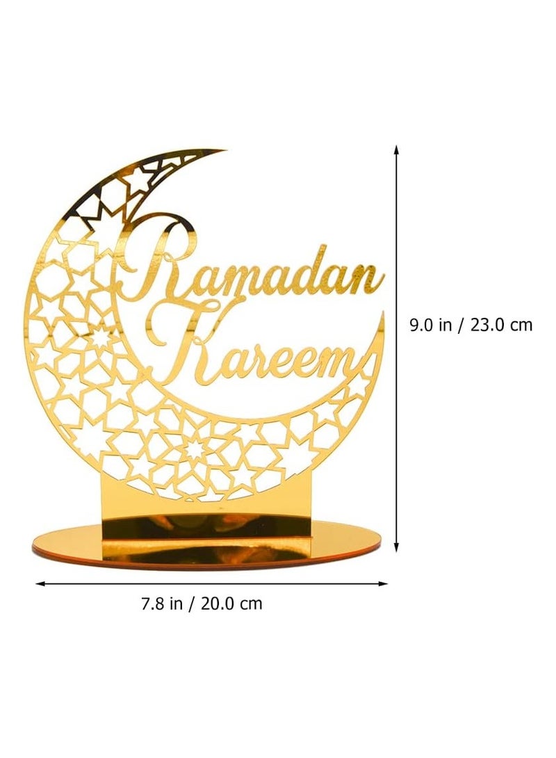 Elegant Acrylic Ramadan Tabletop Decor for Home Islamic Lightweight Craft Ornament Featuring Ramadan Kareem Calligraphy, Perfect Crescent Ornaments for Islamic Parties, Radiant in Gold