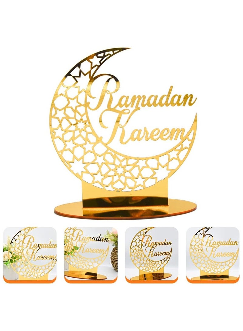 Elegant Acrylic Ramadan Tabletop Decor for Home Islamic Lightweight Craft Ornament Featuring Ramadan Kareem Calligraphy, Perfect Crescent Ornaments for Islamic Parties, Radiant in Gold