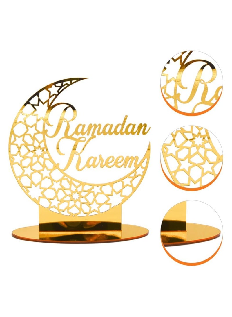 Elegant Acrylic Ramadan Tabletop Decor for Home Islamic Lightweight Craft Ornament Featuring Ramadan Kareem Calligraphy, Perfect Crescent Ornaments for Islamic Parties, Radiant in Gold