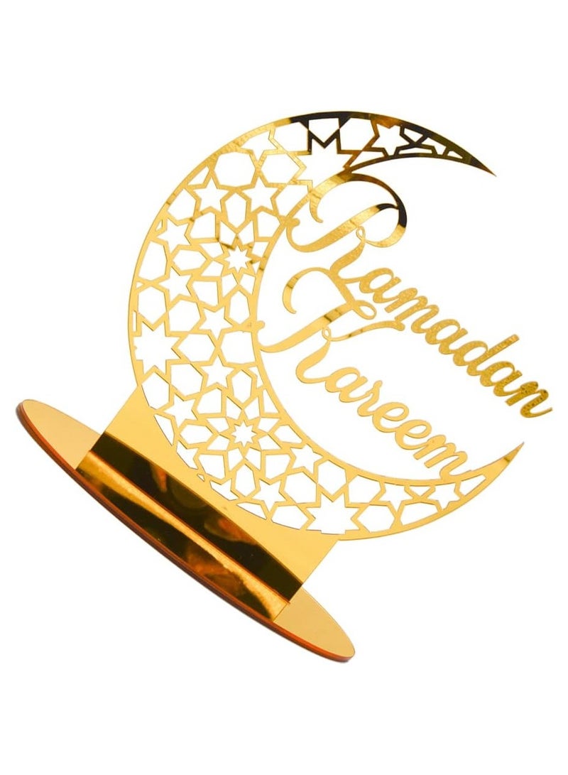 Elegant Acrylic Ramadan Tabletop Decor for Home Islamic Lightweight Craft Ornament Featuring Ramadan Kareem Calligraphy, Perfect Crescent Ornaments for Islamic Parties, Radiant in Gold