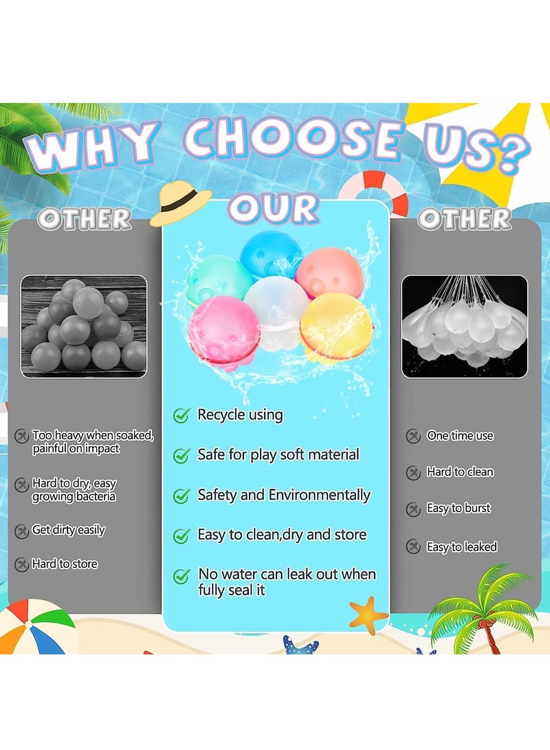 Water Balloons Reusable 6 PCS Soft Silicone Water Splash Ball for Kids School Self-Sealing Refillable Water Ballfor Kids Adults Fun Water Fight Game Summer Swimming Pool Party Supplies（C）