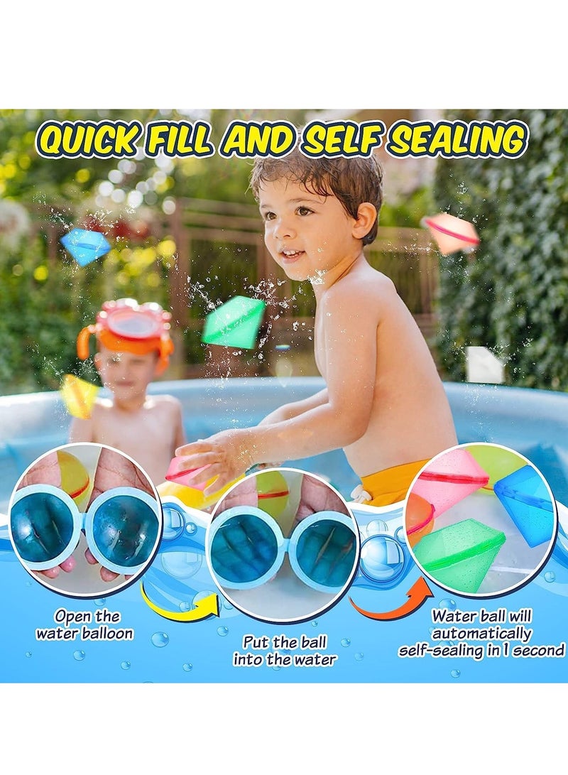 Water Bomb Balloons Reusable 6 PCS Soft Silicone Water Splash Ball for Kids School Self-Sealing Refillable Water Bomb for Kids Adults Fun Water Fight Game Summer Swimming Pool Party Supplies（A）