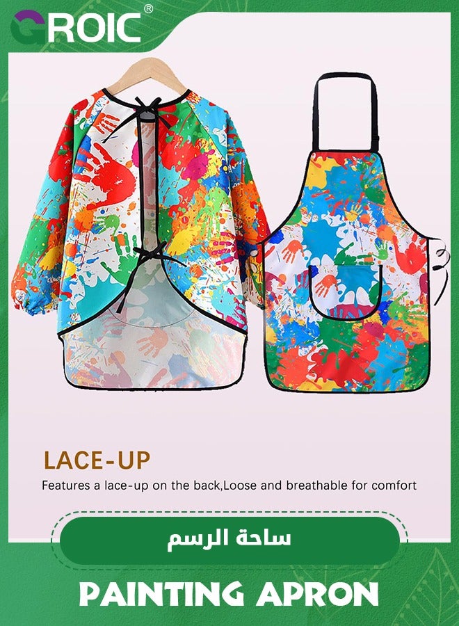 Kids Art Smock,2 PCS Painting Apron for Toddler,Children Artist Smock with Pocket and Long Sleeves,Long Section,Waterproof,Art Painting Apron