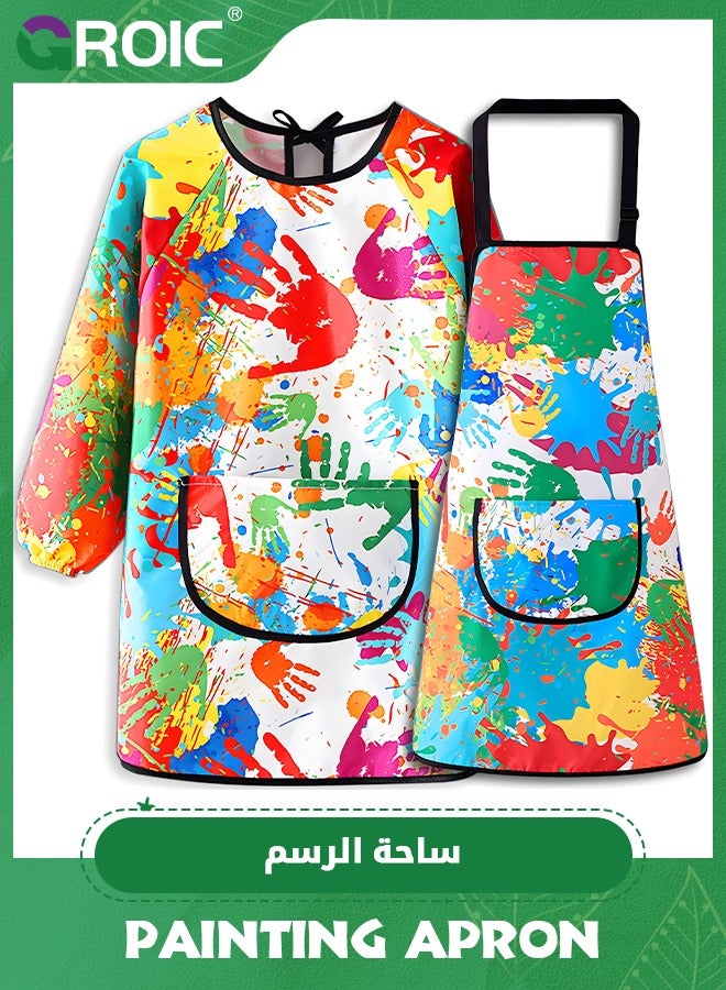 Kids Art Smock,2 PCS Painting Apron for Toddler,Children Artist Smock with Pocket and Long Sleeves,Long Section,Waterproof,Art Painting Apron