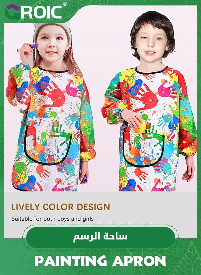 Kids Art Smock,2 PCS Painting Apron for Toddler,Children Artist Smock with Pocket and Long Sleeves,Long Section,Waterproof,Art Painting Apron