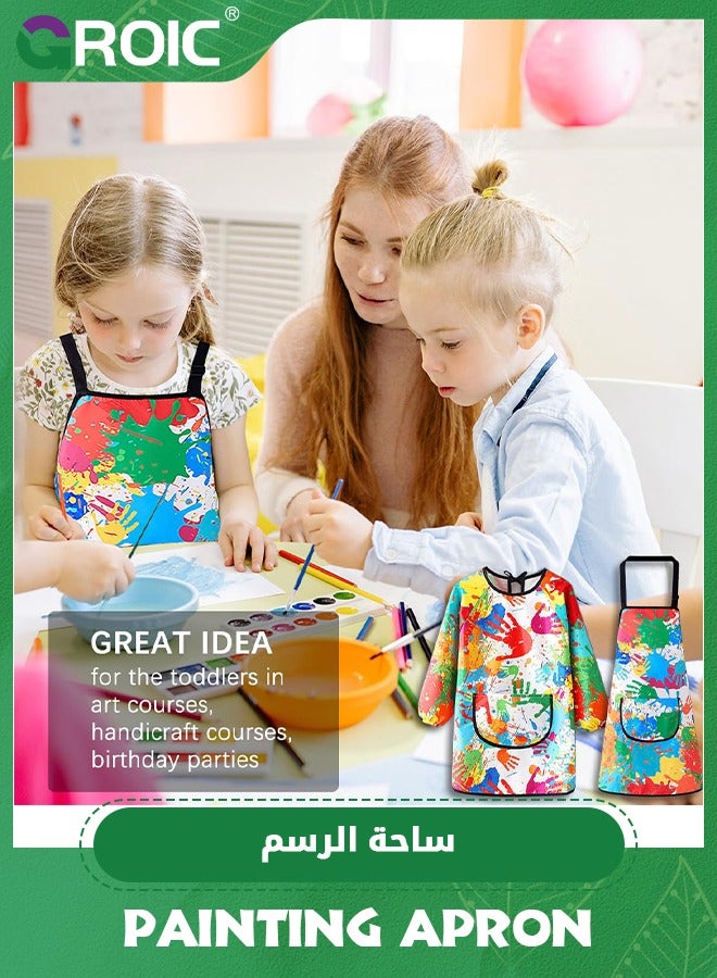 Kids Art Smock,2 PCS Painting Apron for Toddler,Children Artist Smock with Pocket and Long Sleeves,Long Section,Waterproof,Art Painting Apron