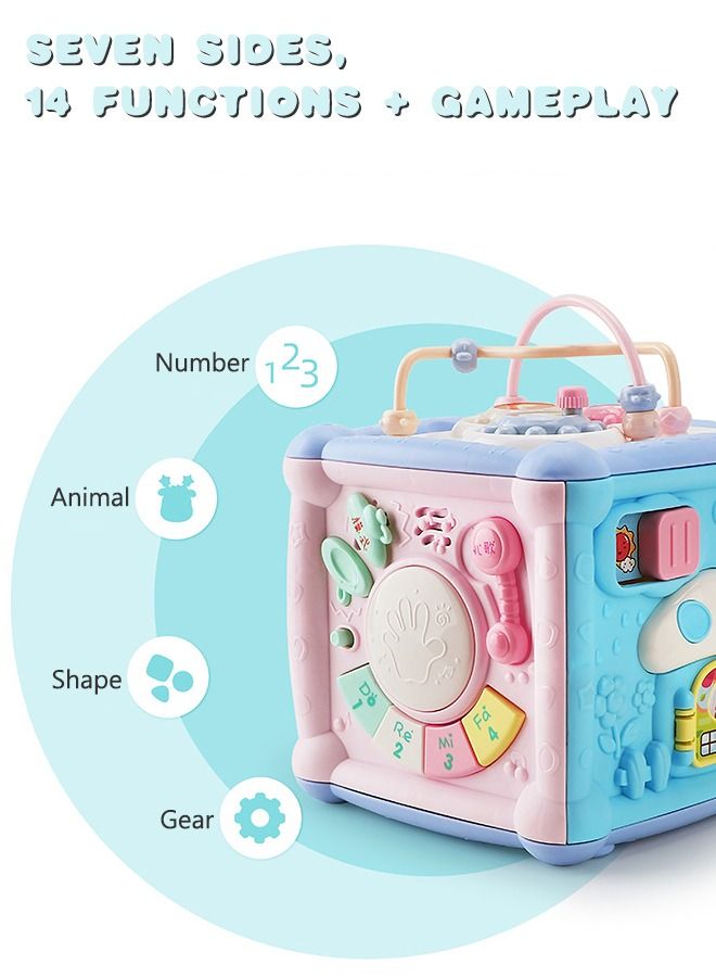 7 In 1 Multifunction Activity Cube Rechargeable Polyhedron Early Educational Toy with Light and Sound