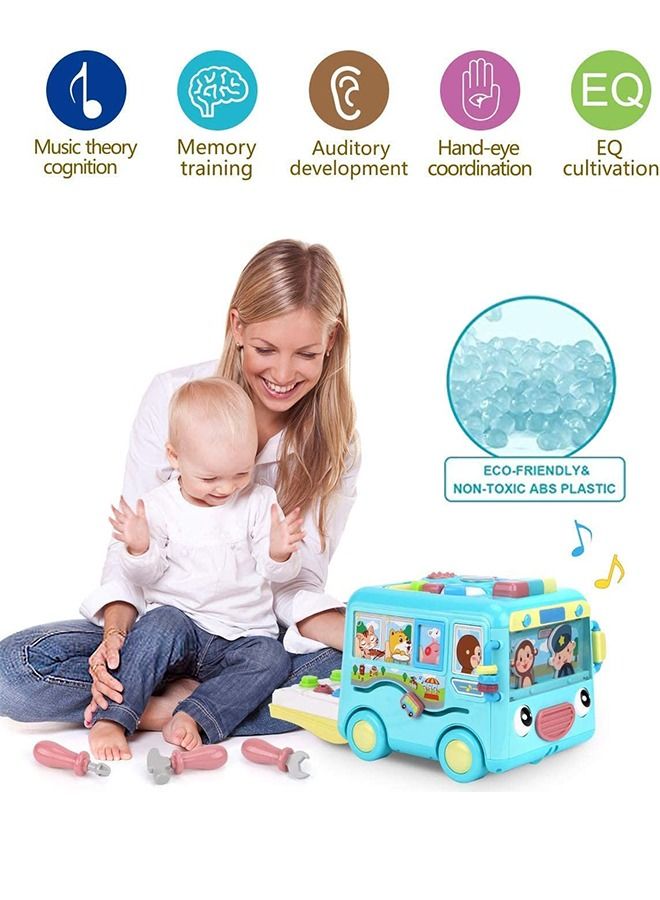 Multi-Functional Smart Bus Toys For Kids Musical Toys With Music Light Rollers Gears Tools Playset Shape Sorting Toys Push Pull Along Toys Kids Toys Learning Educational Toys For Kids Boy Girl