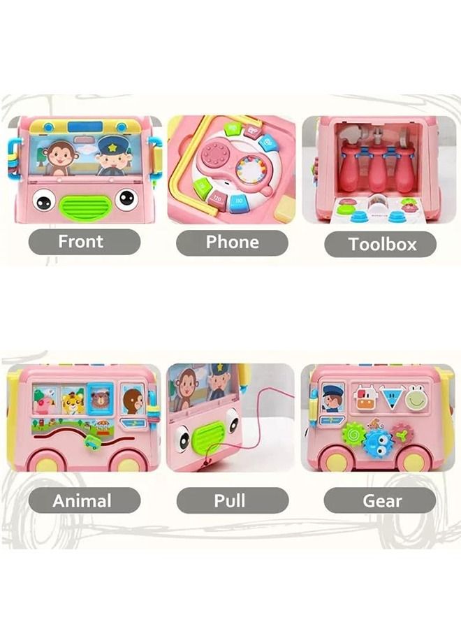 Multi-Functional Smart Bus Toys For Kids Musical Toys With Music Light Rollers Gears Tools Playset Shape Sorting Toys Push Pull Along Toys Kids Toys Learning Educational Toys For Kids Boy Girl
