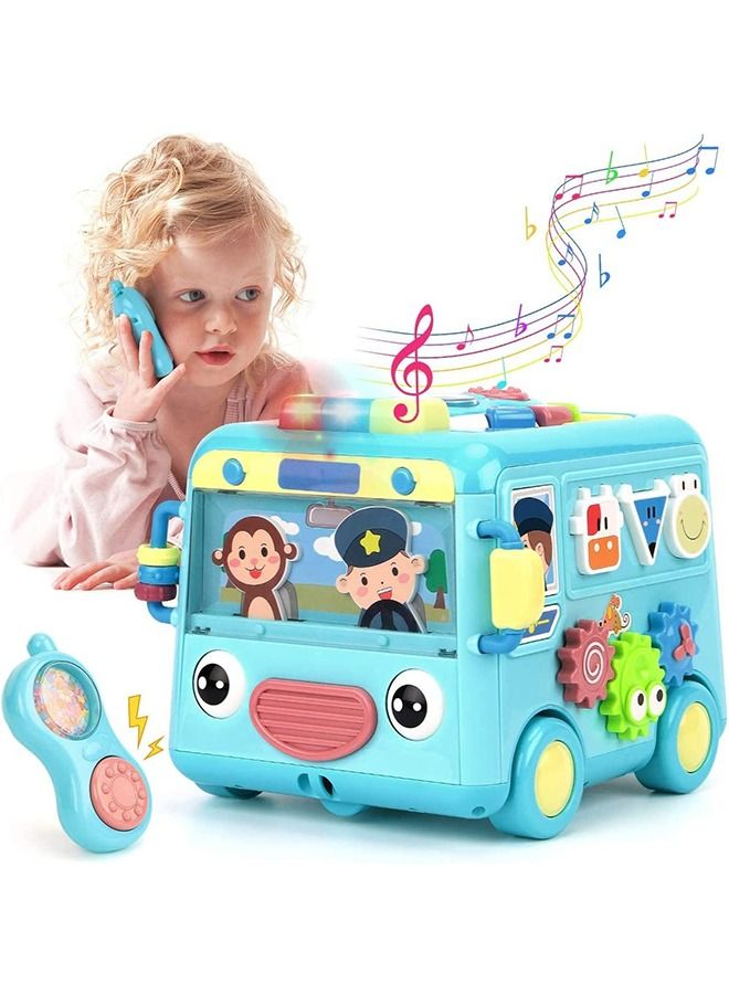Multi-Functional Smart Bus Toys For Kids Musical Toys With Music Light Rollers Gears Tools Playset Shape Sorting Toys Push Pull Along Toys Kids Toys Learning Educational Toys For Kids Boy Girl