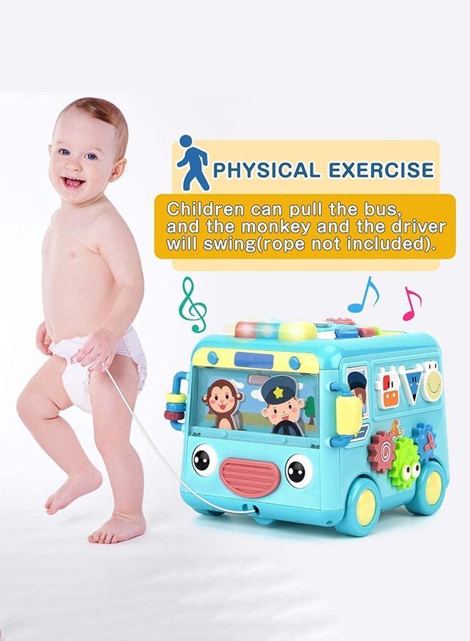Multi-Functional Smart Bus Toys For Kids Musical Toys With Music Light Rollers Gears Tools Playset Shape Sorting Toys Push Pull Along Toys Kids Toys Learning Educational Toys For Kids Boy Girl