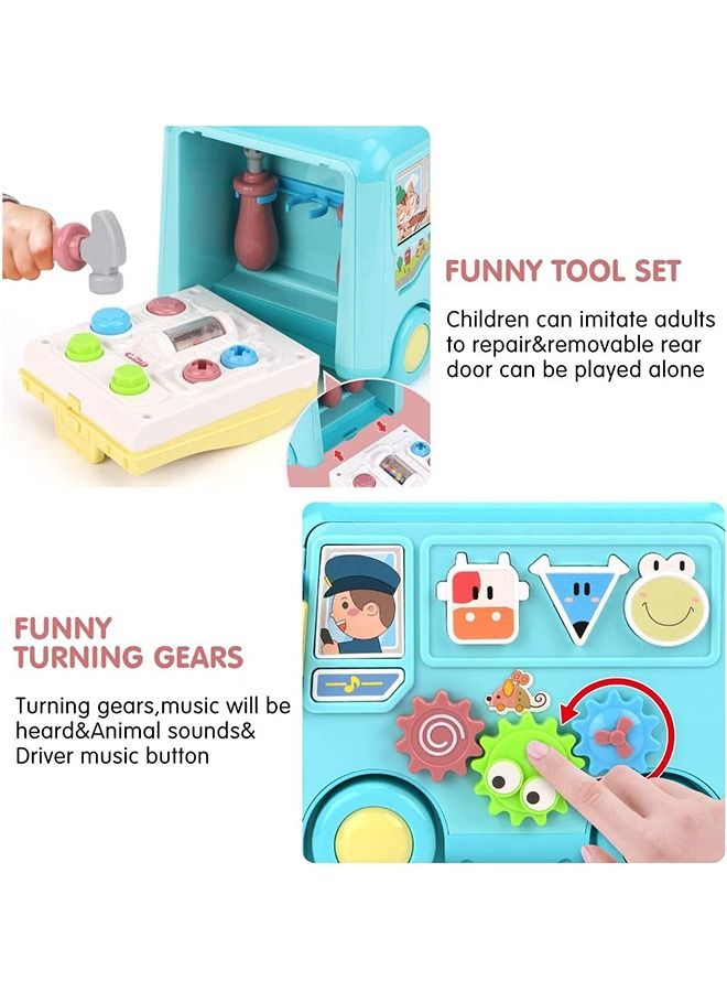 Multi-Functional Smart Bus Toys For Kids Musical Toys With Music Light Rollers Gears Tools Playset Shape Sorting Toys Push Pull Along Toys Kids Toys Learning Educational Toys For Kids Boy Girl