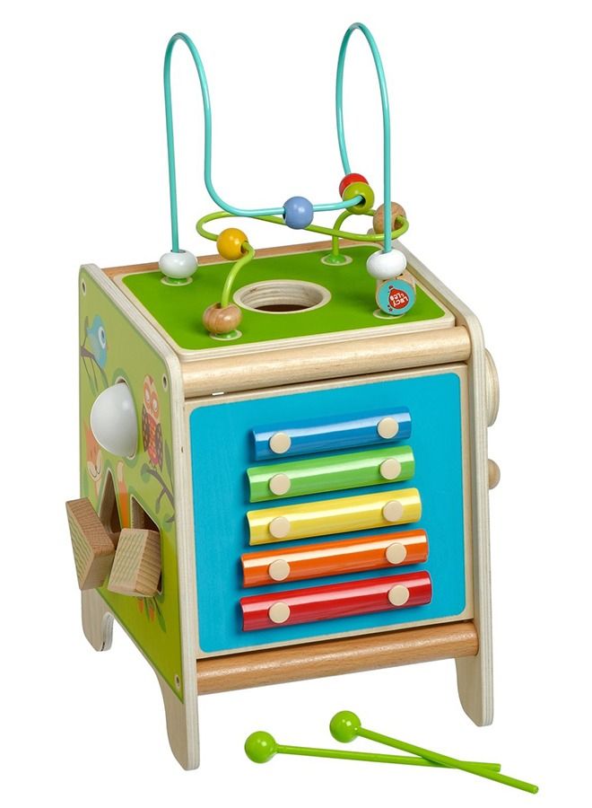 5 In 1 Wooden Activity Cube For Kids Educational Baby Toy With Bead Maze Shape Color Sorter Xylophone For Toddlers Montessori Learning Preschool Activity Cube Toys For Boys Girls 1+Years