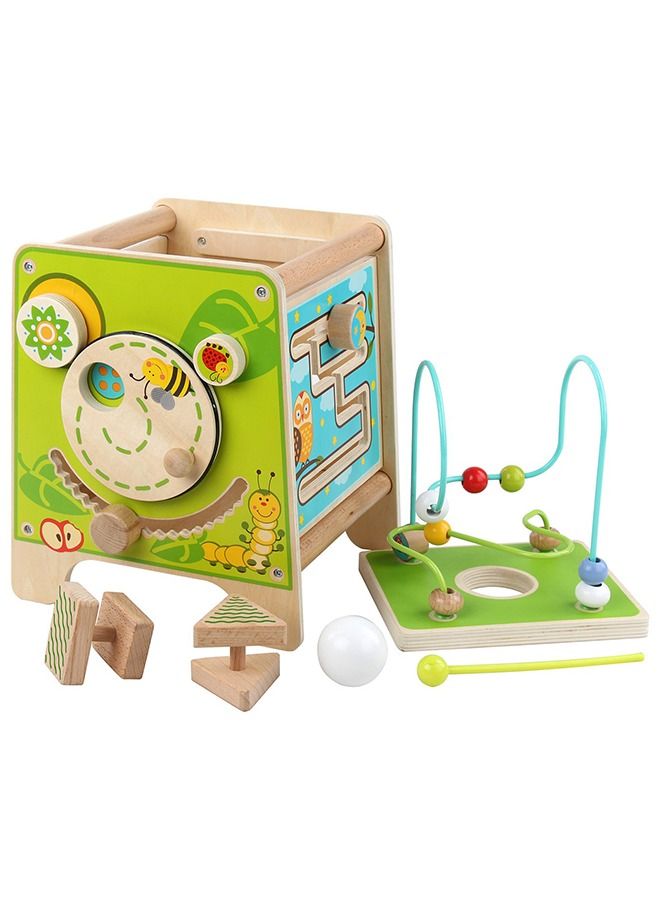 5 In 1 Wooden Activity Cube For Kids Educational Baby Toy With Bead Maze Shape Color Sorter Xylophone For Toddlers Montessori Learning Preschool Activity Cube Toys For Boys Girls 1+Years