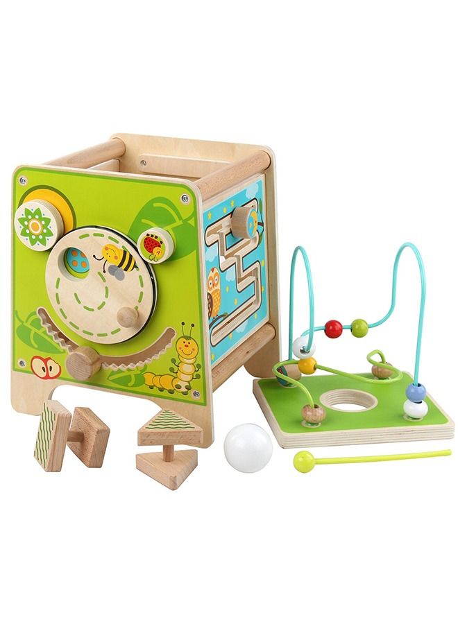 5 In 1 Wooden Activity Cube For Kids Educational Baby Toy With Bead Maze Shape Color Sorter Xylophone For Toddlers Montessori Learning Preschool Activity Cube Toys For Boys Girls 1+Years