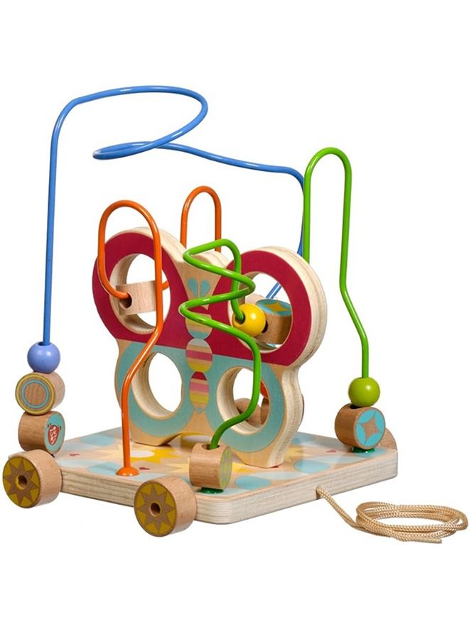 Wooden Beads Maze Roller Coaster Toys For Kids Wooden Pull Along Toy With Wheels Rolling Beads Learning Preschool Activity Center Educational Learning Toy For Boys Girls 1+Years