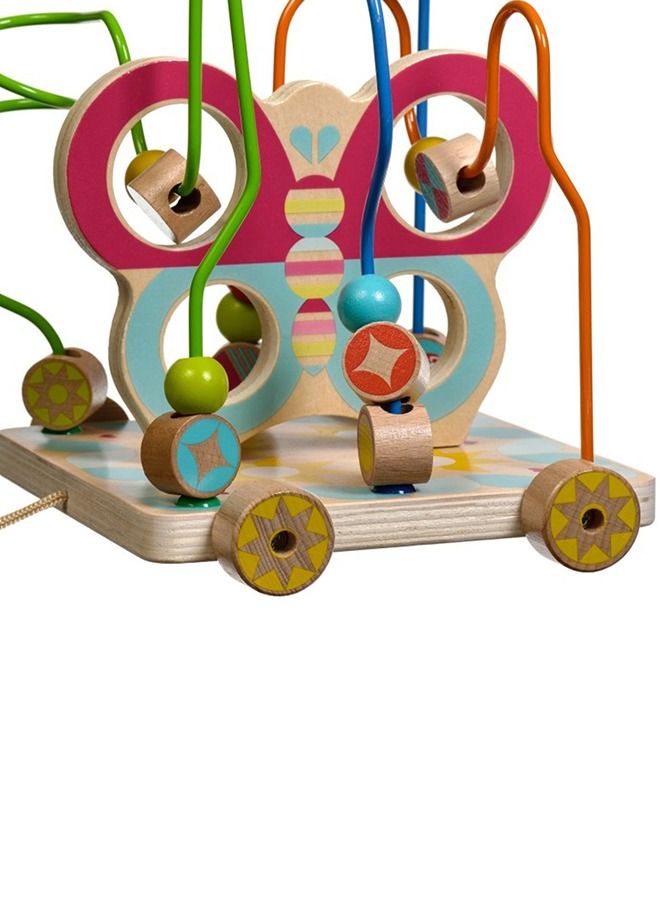 Wooden Beads Maze Roller Coaster Toys For Kids Wooden Pull Along Toy With Wheels Rolling Beads Learning Preschool Activity Center Educational Learning Toy For Boys Girls 1+Years