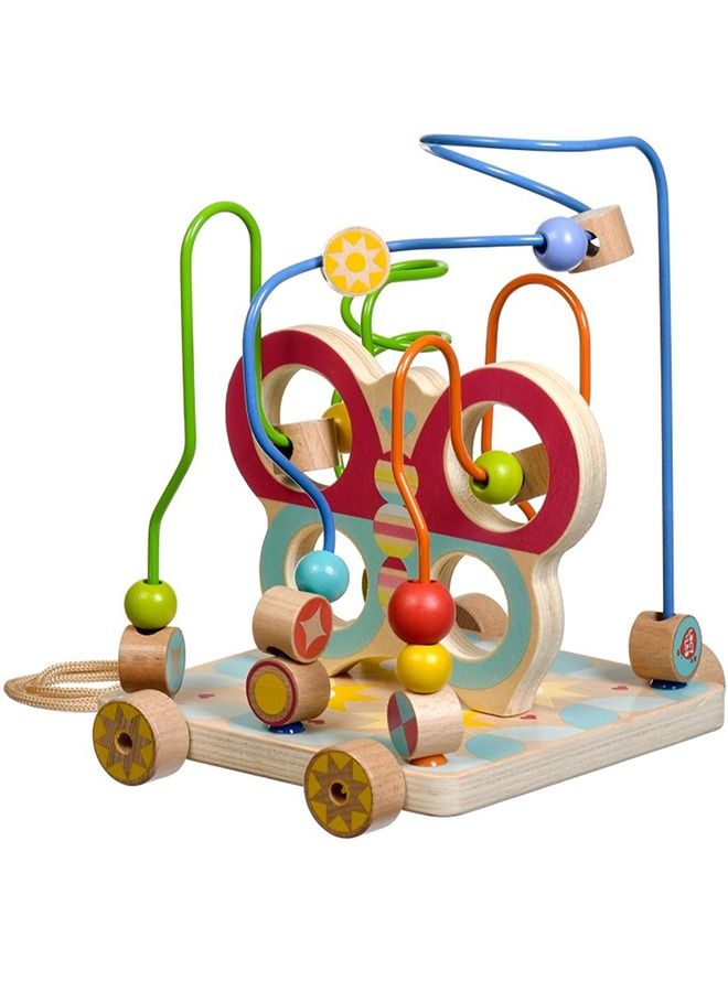 Wooden Beads Maze Roller Coaster Toys For Kids Wooden Pull Along Toy With Wheels Rolling Beads Learning Preschool Activity Center Educational Learning Toy For Boys Girls 1+Years