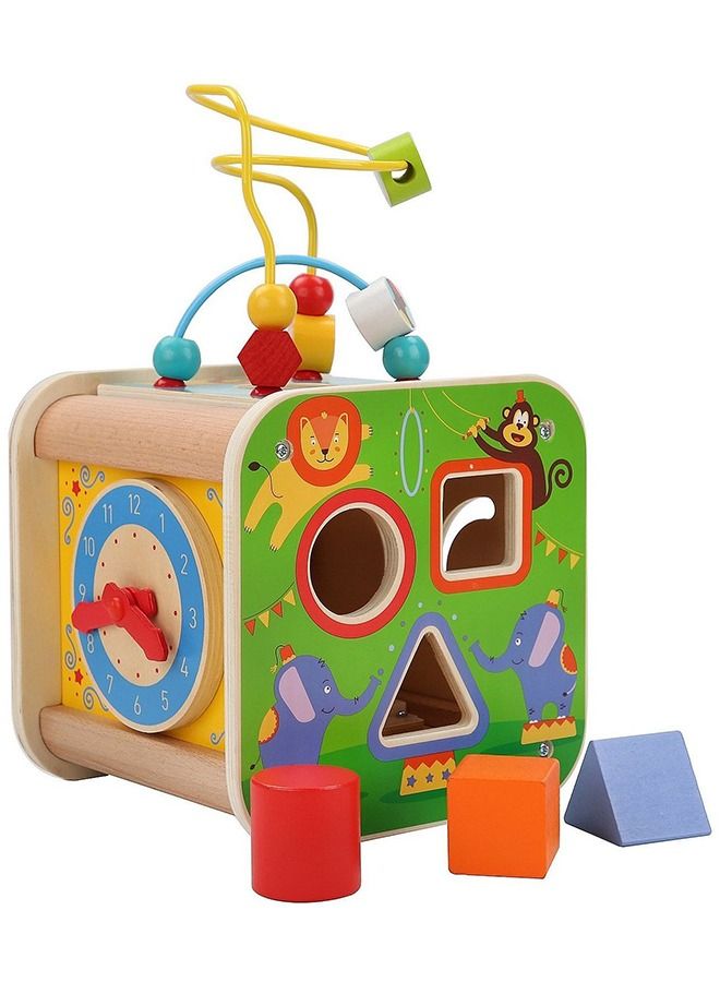 5 in 1 Wooden Activity Cube for kids Beads and Maze Toys with Shape Color Sorter Clock for Toddlers Educational Montessori Learning Preschool Activity Cube Toys for Boys, Girls 1+Years