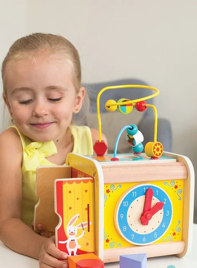 5 in 1 Wooden Activity Cube for kids Beads and Maze Toys with Shape Color Sorter Clock for Toddlers Educational Montessori Learning Preschool Activity Cube Toys for Boys, Girls 1+Years