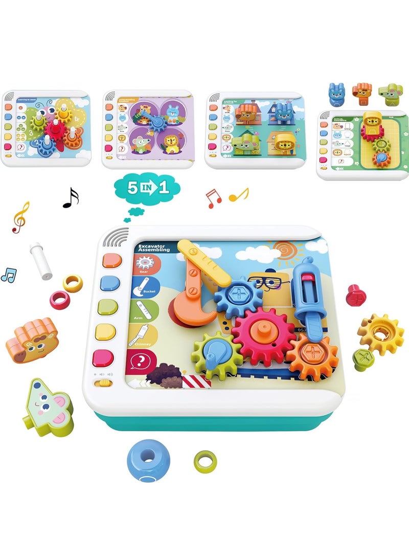 5 in 1 Montessori Early Learning Toys for Kids, Stacking and Sorting Games with Musical Fun- Toddler Busy Board - Preschool STEM Educational Toys for Boys and Girls 1 2 3 4 5 6 Year Old, Smart Toys