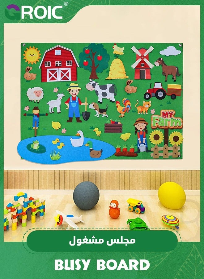 40Pcs Farm Animals Felt Story Board Set,Preschool Farmhouse Themed Early Learning Storytelling Flannel Board,Barnyard Domestic Livestock Interactive Play Kit,Thicker Felt Board