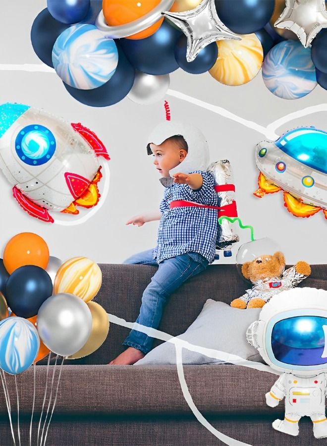 111 PCS Outer Space Party Decorations Balloon Kit, Galaxy Space Theme Arch Kit for Kids Birthday, UFO Rocket Astronaut Set Solar System Party Supplies Aluminum Film Latex Balloons