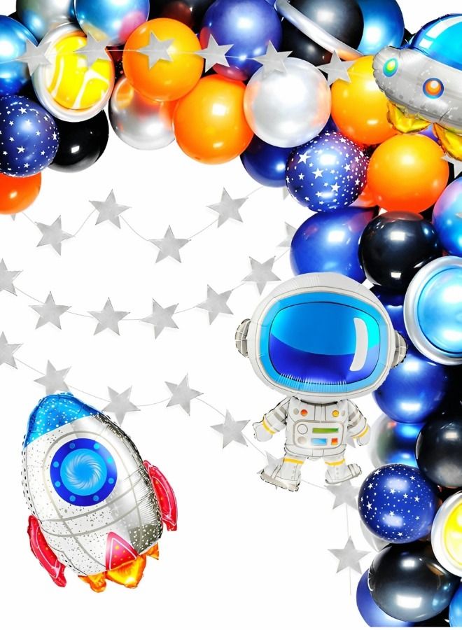 111 PCS Outer Space Party Decorations Balloon Kit, Galaxy Space Theme Arch Kit for Kids Birthday, UFO Rocket Astronaut Set Solar System Party Supplies Aluminum Film Latex Balloons