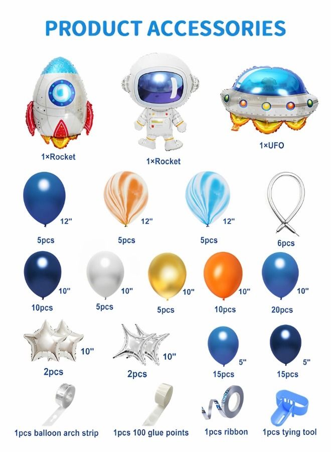 111 PCS Outer Space Party Decorations Balloon Kit, Galaxy Space Theme Arch Kit for Kids Birthday, UFO Rocket Astronaut Set Solar System Party Supplies Aluminum Film Latex Balloons