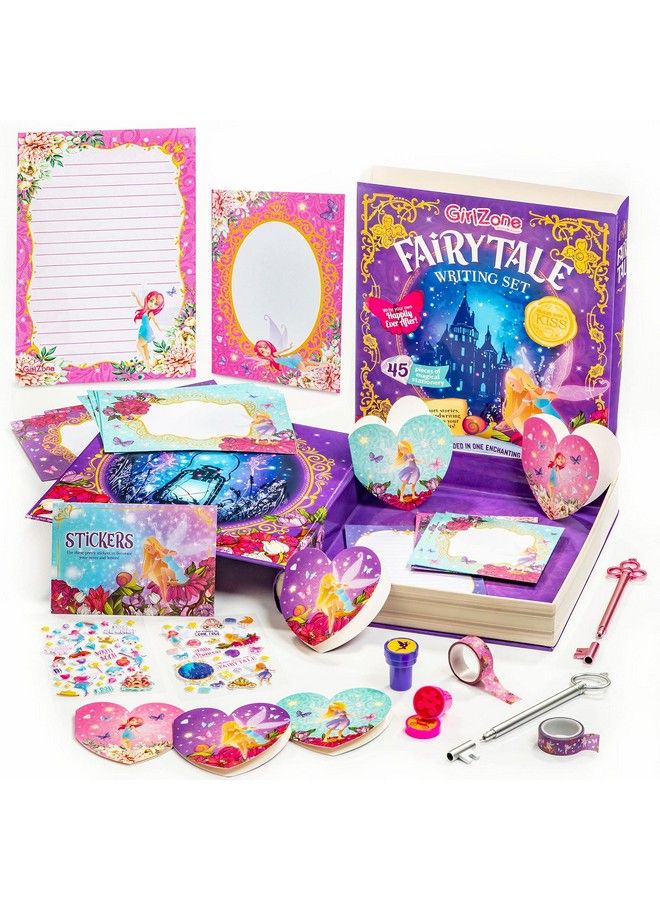 Fairytale Writing Set 45Piece Fairy Stationery Kit With Paper Sheets Cards Stickers And Stampers In A Storybook Box Magical Gift Idea