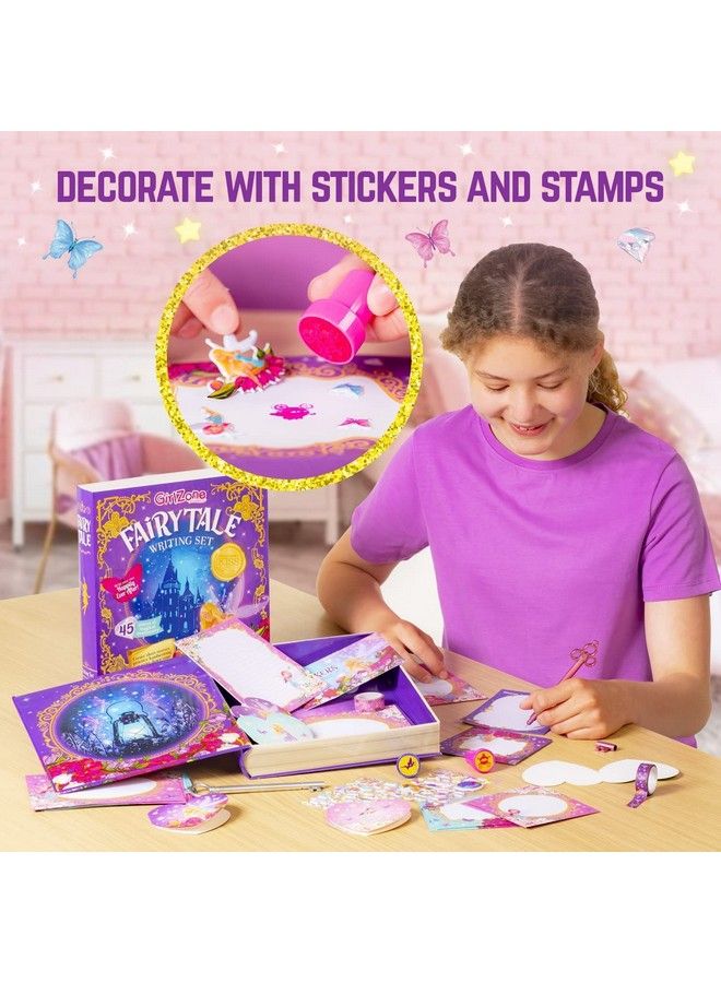 Fairytale Writing Set 45Piece Fairy Stationery Kit With Paper Sheets Cards Stickers And Stampers In A Storybook Box Magical Gift Idea