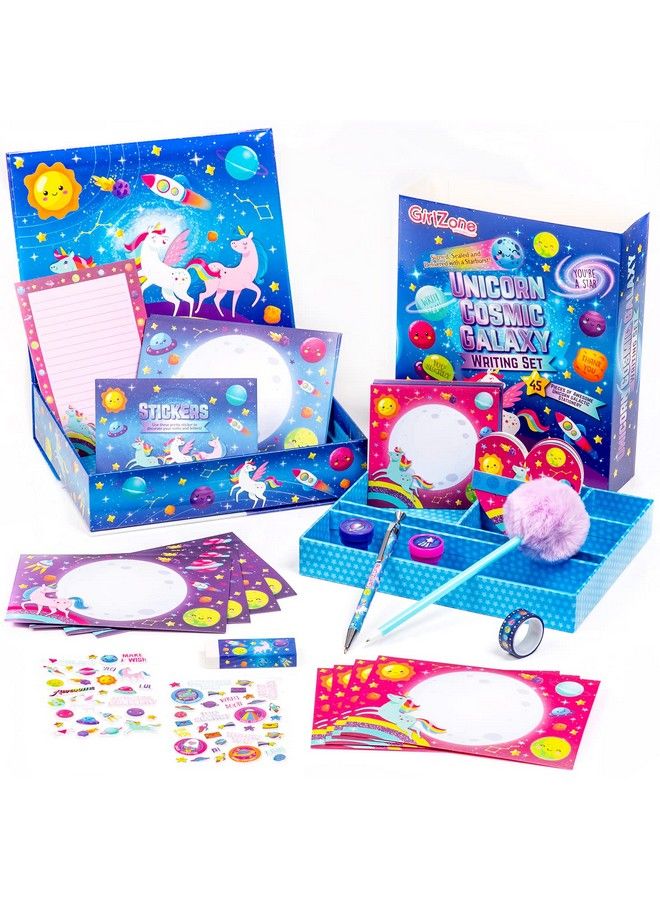 Unicorn Cosmic Galaxy Writing Set For Girls 45Piece Letter Writing Kit For Creative Girls Magical Unicorn Gift For 10 Year Old Girl