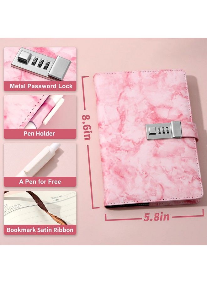 Marble Diary With Lock For Girls And Women Waterproof Journal With Lock 192 Pages Secret Girls Locked Diary With Pen Password Locked Journals For Teen Girls A5 Pink