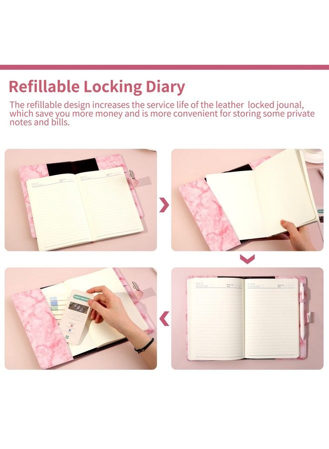 Marble Diary With Lock For Girls And Women Waterproof Journal With Lock 192 Pages Secret Girls Locked Diary With Pen Password Locked Journals For Teen Girls A5 Pink