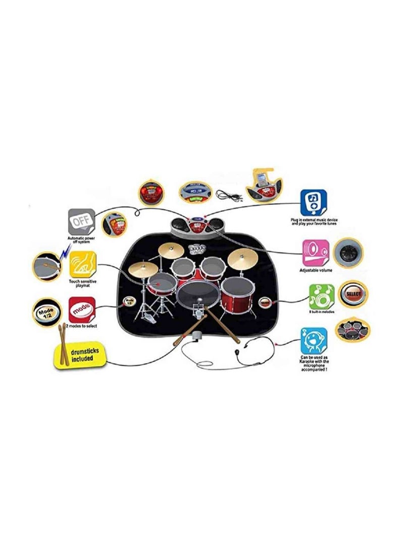 UKR Drum Playmat for Kids – Complete Musical Set with Drum Kit Playmat, Microphone, MP3 Cable, and Drumsticks – Fun Interactive Toy for Toddlers, Educational Music Toy