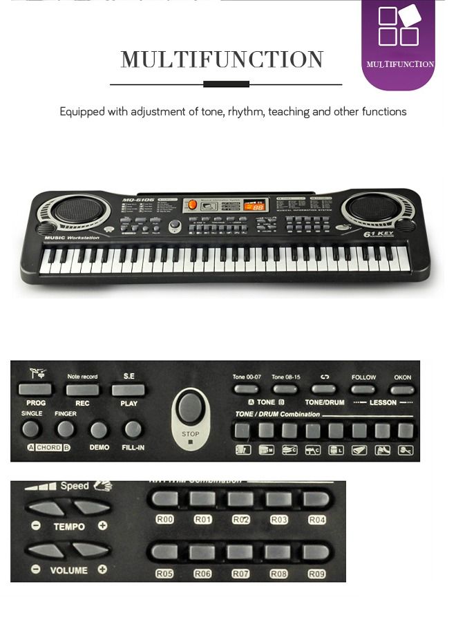 Electronic Portable Keyboard Piano 61 Keyboard with Microphone And Power Supply Digital Musicfor Kids