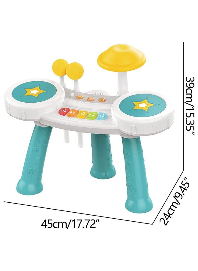 Multi-Function Drum Set Toys For Kids Toddlers Musical Instruments Toys With 2 Drum Sticks Preschool Musical Learning Baby Early Education Toys For 1 2 3 4 Year Old Boys Girls Green