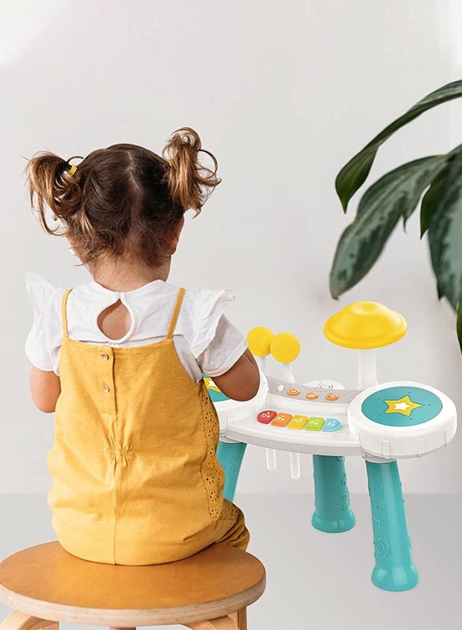Multi-Function Drum Set Toys For Kids Toddlers Musical Instruments Toys With 2 Drum Sticks Preschool Musical Learning Baby Early Education Toys For 1 2 3 4 Year Old Boys Girls Green